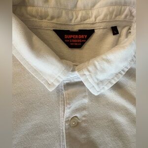Super Dry New York White 100% Cotton Long Sleeve Polo Shirt men’s Large